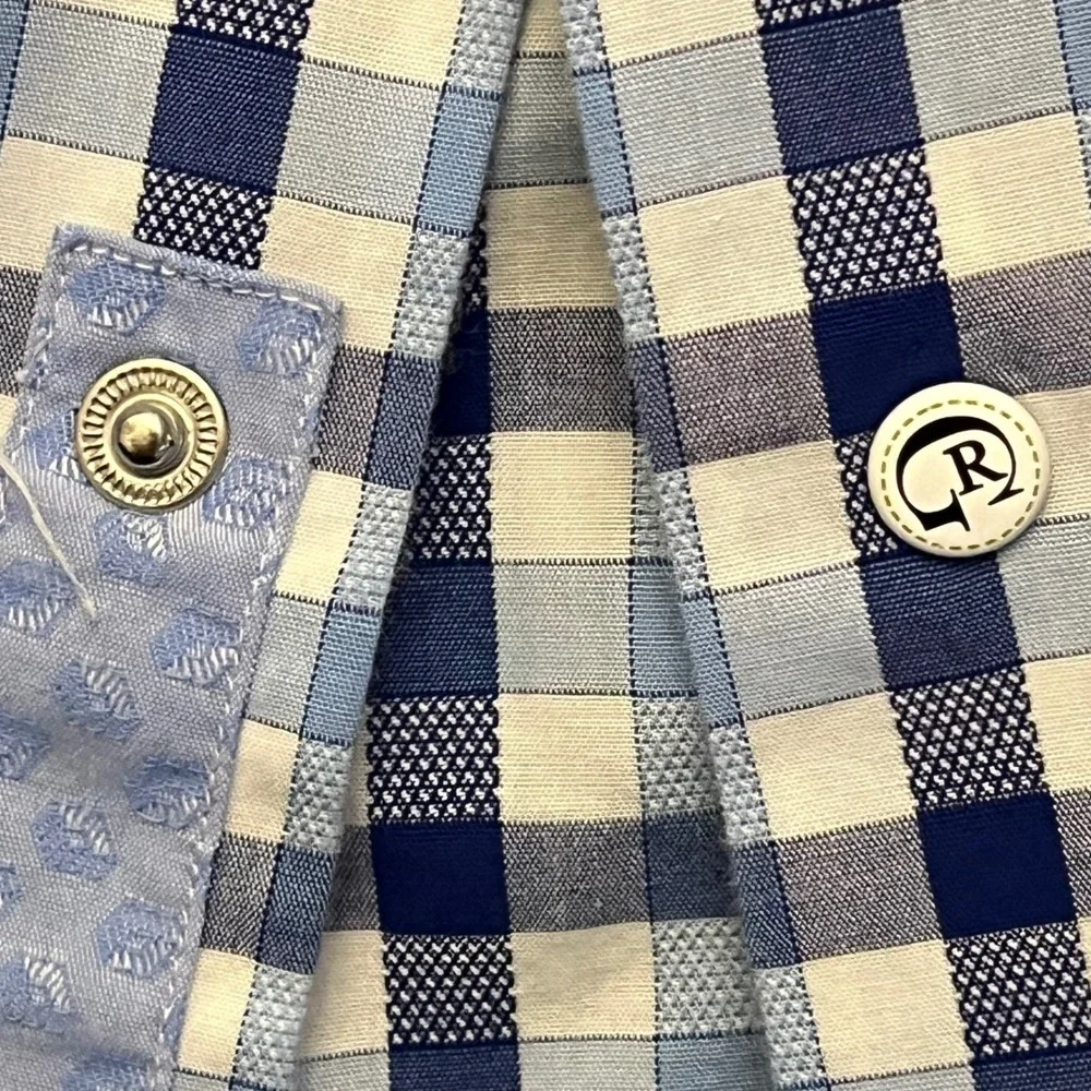 Robert Graham Blue Gingham Check Cotton Button Front Shirt Mens 3XL Long Sleeve